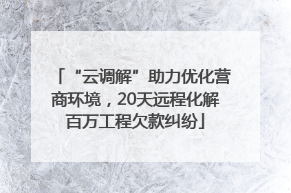 “云调解”助力优化营商环境，20天远程化解百万工程欠款纠纷
